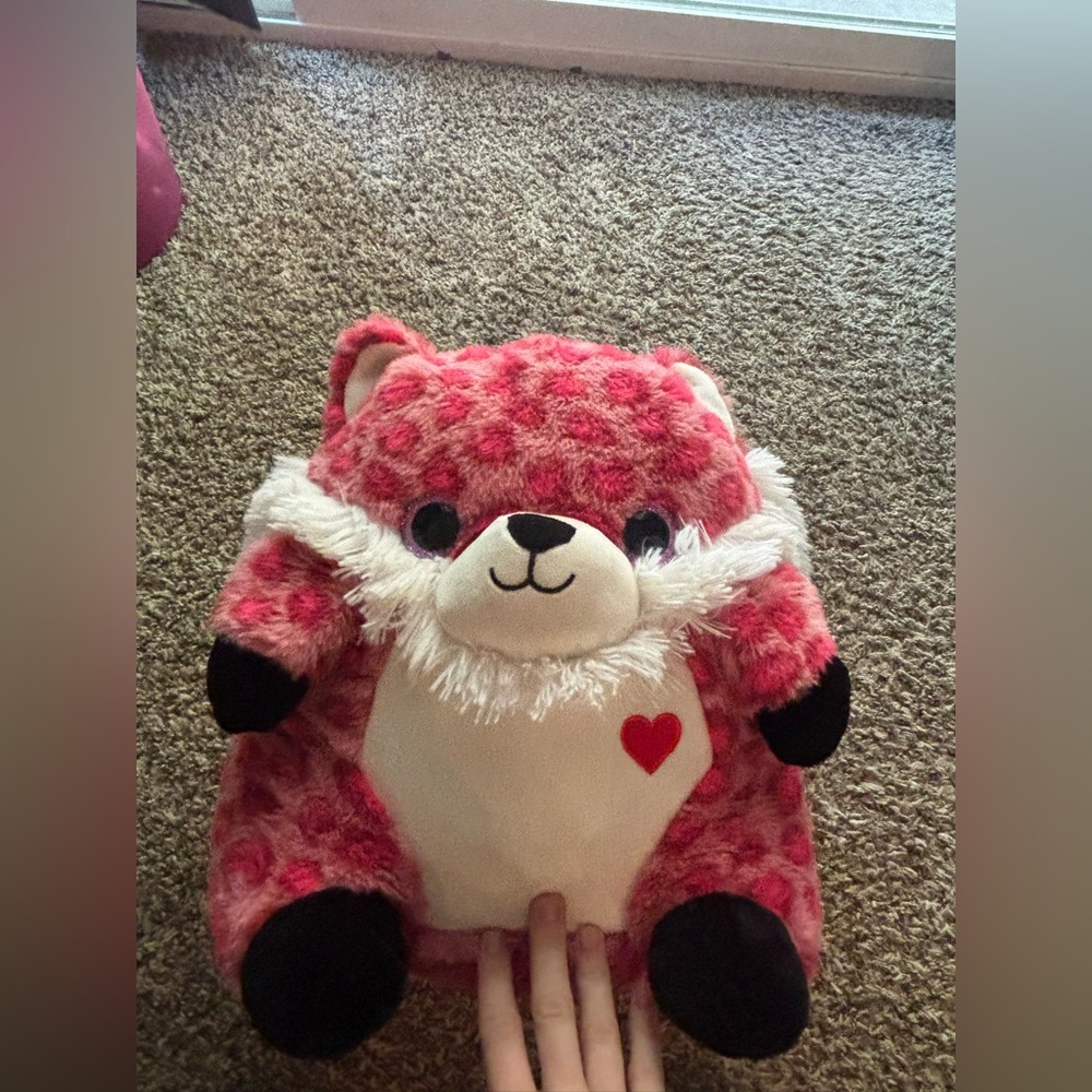 Pink and White Plush Fox with Heart